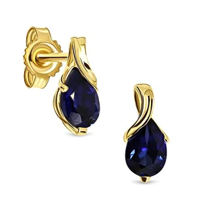Image de Miore boucles d&#039;oreilles pour Femmes pendantes en Or Jaune 9 Carat /375 avec Pierre Précieuse forme poire Saphir bleu, Bijoux
