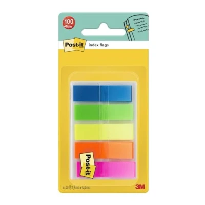 Image de Post It Marque Pages, Petit, Couleurs Translucides,100 11.9 mm x 43.2 Pour Marquer, Surligner ou Codifier des Informations