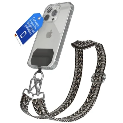 Image de EAZY CASE chaîne de téléphone Portable Universelle à Porter en bandoulière Compatible avec n&#039;importe Quelle combinable Une Coque BohoAnthracite Noir Argent