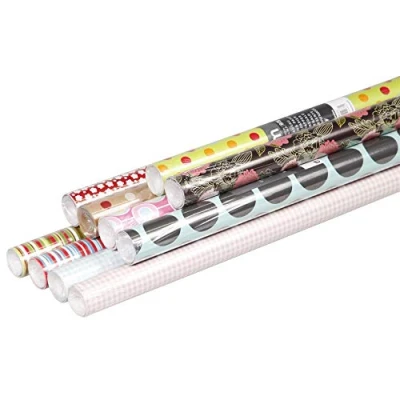 Image de Clairefontaine 211425AMZC Un Carton De 10 Rouleaux Papier Cadeau Excellia 80g Dimensions : 2x0,70m Motif Pois, Fleurs, Rayures, Vichy, Carrés, Jouets, Multicolor Emballage