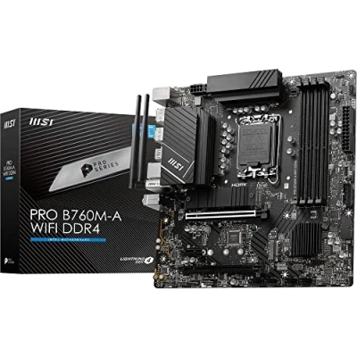 Image de MSI PRO B760M A WIFI Ddr4 Carte Mère, Micro Atx Pour Processeurs Intel Core 14e, 13e &amp; 12e Gén Lga 1700 Memory Boost 5333+Mhz/Oc, Slots Pcie 4.0 X16, M.2 Gen4, Lan 2.5G, Wi Fi 6E