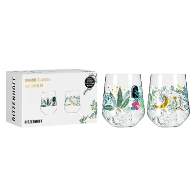Image de Ritzenhoff 3892001 Lot de 2 verres à gin 700 ml Série Botanic Glamour avec motif étoiles et lune Fabriqué en Allemagne