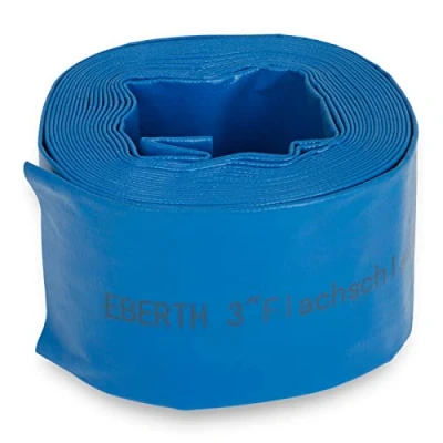 Image de EBERTH 3&quot; Tuyau d&#039;arrosage Plat pour Pompe, Longueur 10m, 3 Pouce, Diamètre 76mm, Flexible, PVC Résistant, Industriel, d&#039;eau l&#039;irrigation, Couleur Bleue