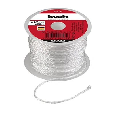 Image de kwb cordeau de maçon 50 mètres, blanc, d&#039;alignement pour pavés et maçonnerie 1,7 mm, à plomb diverses applications, m x