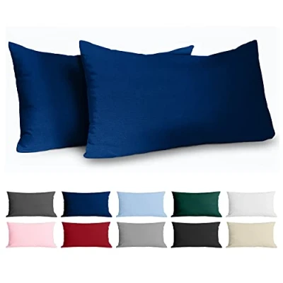 Image de Dreamzie Taie Oreiller 40x80 Coton Renforcé (Set de 2) Bleu Foncé Tissage serré 57 Fils/cm² 40 x 80 cm Certifié Oeko Tex