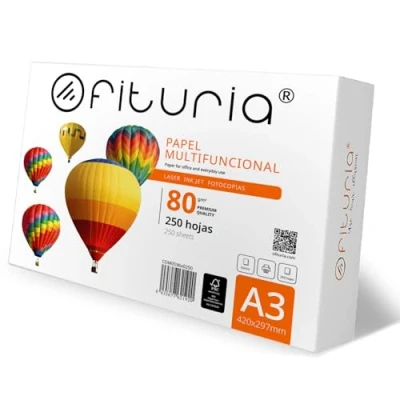 Image de Feuilles A3, Papier Multiusage pour Imprimante et Photocopieuse, A3 Blanc Environnements de Travail Usage Domestique, DIN 80g/m², Paquet Ofituria (250 feuilles)