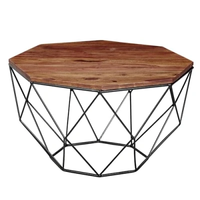 Image de Table Basse FINEBUY Sheesham Bois Massif Style Moderne Octogonale