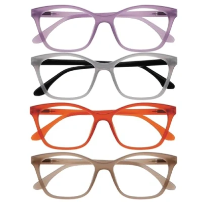 Image de OPULIZE KAT Lunettes de Lecture Lot 4 Monture Œil Chat Mauve, Gris, Orange, Taupe Hommes et Femmes Charnières à Ressort RRRR59 57GU +1.00