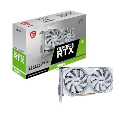 Image de MSI GeForce RTX 3050 Ventus 2X XS White 8G OC Carte Graphique 8 Go GDDR6, 1807 MHz, PCI Express Gen 4, 128 Bits, DP v 1.4a, DL DVI D, HDMI 2.1 (Prend en Charge 4K à 120 Hz)