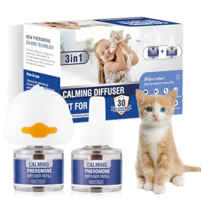 Image de Pheromones Chat Feromone 3 in 1 pour Diffuseur Pheromone PhéRomones Anti Stress Prise Calmant Apaisant Apaiser Chats Conflit FéLines Relaxantes Calmantes Insipide (1 + 2 Recharges)