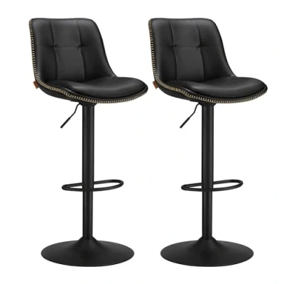 Image de VASAGLE Tabourets de Bar, Lot 2, Chaise Cuisine, Siège Pivotant à Hauteur Réglable, Matelassé, en PU, avec Dossier et Repose Pieds, Salle Manger, Comptoir, Acier, Noir d&#039;encre LJB095B01