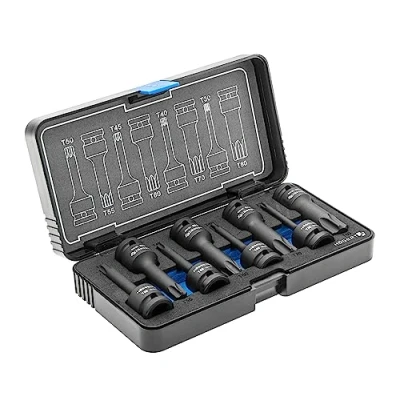 Image de Hogert Technik HT6R002 Jeu de douilles 8 Torx Acier molybdène chrom 1/2 à tête carrée
