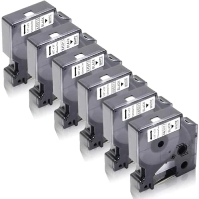 Image de 6x XemaX Compatible pour Dymo Ruban Étiqueteuse 12mm x 7m D1 45013 A45013 S0720530s Noir sur Blanc Bandes de Rechange Labelmanager 160 360D 210D 220P 280 PnP 420P 500TS