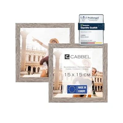 Image de CABBEL Lot de 2 cadres photo 15x15 cm, Chêne foncé, cadre stable en bois MDF, verre plexi incassable, à suspendre &amp; poser, idéal pour photos/images/collages