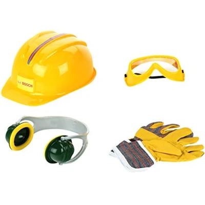Image de Klein 8537 Set d’Accessoires Bosch, 4 pièces Gants, Casque de Travail, Paire Lunettes Travail et Anti Bruit Dimensions : 30 cm x 38 10 Jouet pour Enfants à partir 3 Ans