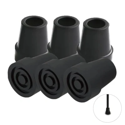 Image de 6 Pièces Noir Embouts de Canne Kit, Embout Remplacement en Caoutchouc pour 19mm/0.74pouce Canne, Antidérapant Bequille