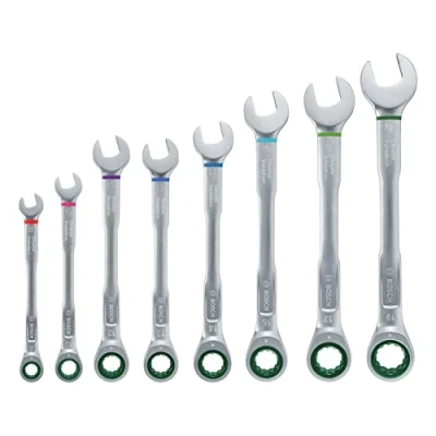 Image de Bosch Home and Garden Set de 8 clés mixtes à cliquet (clés haute performance ultra pratiques, grande qualité résistantes la rouille, codage des tailles par couleur)