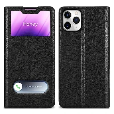 Image de cadorabo Housse Compatible avec Apple iPhone 11 Pro en Noir COMÈTE Coque de Protection Fermeture magnétique, Fonction Support et 2 fenêtres visualisation