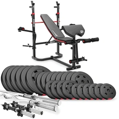 Image de Hop Sport Banc de Musculation Power Station HS 1065 avec Barre Longue, EZ Curl et Barres Courtes 75 kg bis 173 (135 Courtes)