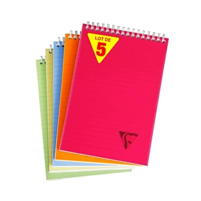 Image de Clairefontaine 328636Cpack Collection Linicolor Fresh Lot de 5 Blocs à Spirale en Tête A4 21x29,7 cm 160 Pages Détachables Lignées Papier Blanc 90 g Couverture Polypro Couleurs Aléatoires