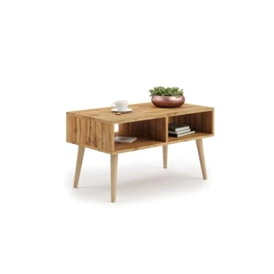 Image de Table basse scandinave chêne wotan avec pieds en bois L 90 x P 50 H 55 cm SANDI