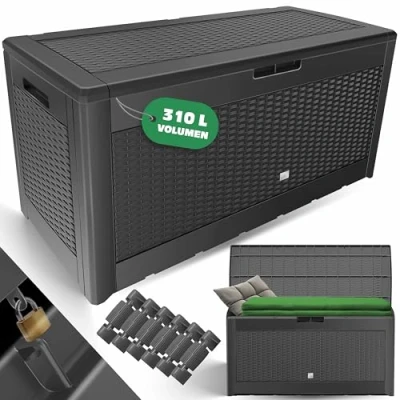Image de KESSER® Caisse de Rangement Coffre à Coussins 310 litres avec roulettes, Couvercle Rabattable, poignées, en Plastique façon rougein Jardin