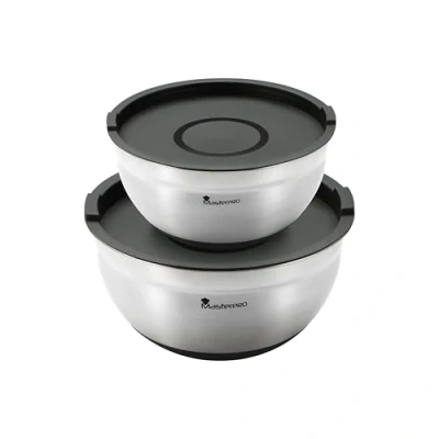 Image de MasterPRO FOODIES COLLECTION Lot de 4 bols à mélanger en acier inoxydable avec couvercle Échelle mesure Base antidérapante Durable et élégant