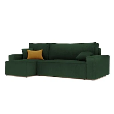 Image de GREKPOL Canapé d&#039;angle Convertible 244x145 Velours Côtelé à Gauche ou Droite avec Espace de Rangement Sofa Vert 3 Places Lit