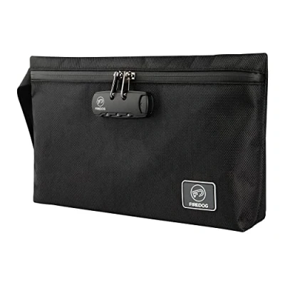 Image de FIREDOG Sac de rangement anti odeurs avec serrure à combinaison et doublure en carbone pour voyage Noir 27,5 x 19 cm
