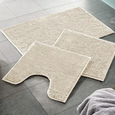 Image de WohnDirect Tapis de Bain 45x45 cm Contour WC Crème Antidérapant, Absorbant et Doux Sets modulables Salle