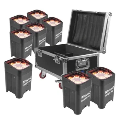 Image de BeamZ BBP96 Lot de 8 Projecteurs PAR LED sur Batterie RGBAW UV DMX 72 Watts avec Flightcase Autonomie 16H, Idéal pour Éclairage Salle, Mariage, Jardin, Architecture, Hôtel, Restaurant