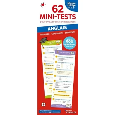 Image de 62 mini tests pour évaluer ses connaissances Anglais niveau collège Grammaire, conjugaison, expression... Plus de 500 questions + corrigés (Broch