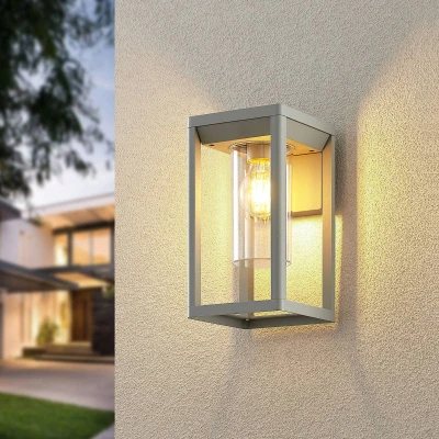 Image de Lindby Applique Exterieur Estami à intensité variable (Moderne) en Gris Aluminium (1 lampe,à E27), Murale Exterieur, Luminaire Lampe Jardin, Eclairage