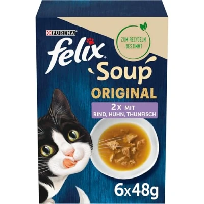 Image de FELIX Soup Lot de 8 Paquets Soupe pour Chat avec Morceaux délicats (8 x 6 sachets 48 g)