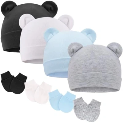 Image de DRESHOW Bonnets de Naissance et Moufles Protection Bébé Gants Bonnet Nouveau né Bambin Doux Mignon Tricoté Chapeau 0 6 Mois, Taille unique
