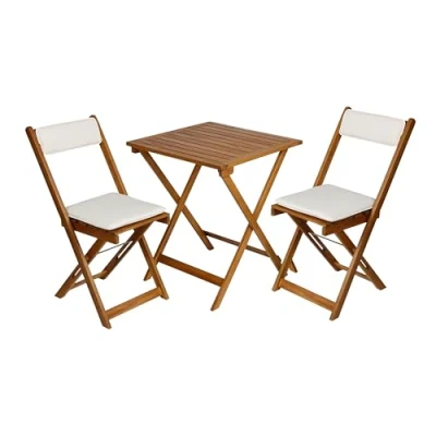 Image de Spetebo Ensemble de meubles bistrot en bois d&#039;acacia avec coussins chaise, 2 chaises pliantes + table pliante