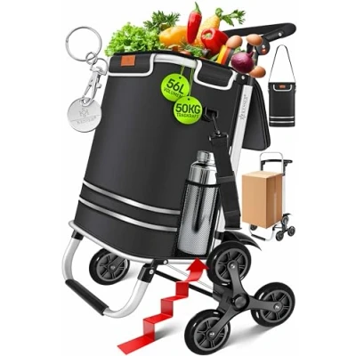 Image de KESSER® Chariot de courses monte escalier avec compartiment isotherme pliable capacité 56 l et charge maximale 50 kg 3 en 1 Diable sac à bandoulière