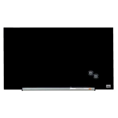 Image de Nobo Tableau Blanc Magnétique Verre avec Porte Marqueurs Amovible, 680 x 380 mm, Système de Fixation InvisaMount, Impression Pro, Noir, 1905179