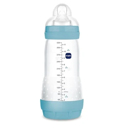 Image de MAM Biberon Anti colique, à partir de 4 mois, 320 ml, avec tétine 3 flux rapide en silicone, facile accepter, auto stérilisable et nettoyer, Easy Start Colic, bleu mat, lot 1