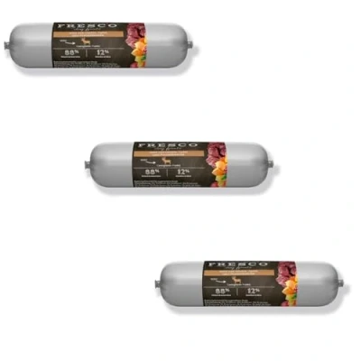 Image de Fresco Dog Saucisse Barf Wurst avec citrouille, pomme et canneberges Cuit délicatement à la vapeur sain naturel sans additifs artificiels