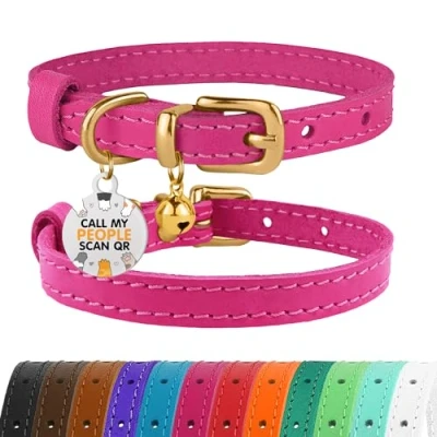 Image de CBROSEY BRONZEDOG Cuir Collier pour Chat avec Boucle Laiton réglable Petite Pet Chaton Noir Mar