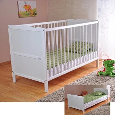 Image de lit bébé avec Matelas en Mousse Aloe Vera des Rails de Protection Réglables Hauteur Blanc Transformable Enfant
