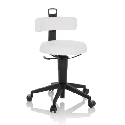 Image de hjh OFFICE Chaise d&#039;équilibre réglable en Hauteur Top Work Flex PU Tabouret de Travail Mobile avec Dossier, Similicuir Blanc