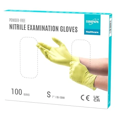 Image de EUROPAPA® Lot de 100 gants jetables en nitrile Non poudrés Sans latex stériles Taille S Jaune