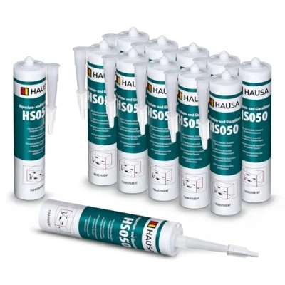 Image de HAUSA Aquarium silicone verre HS050 Colle et mastic professionnels pour aquariums terrariums constructions en Résistant à l&#039;eau douce de mer 12x310ml transparente