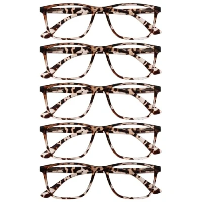 Image de OPULIZE NYX Blue Light Blocking Reading Glasses Anti Glare Computer and Gaming Eyewear 5 Pack UV Eyestrain Protection Rectangular Frame Brown Tortoiseshell Men Women + 2.00