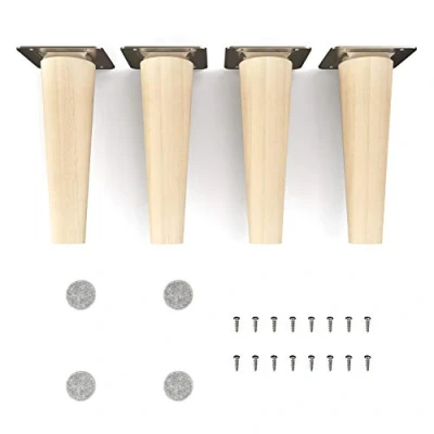 Image de Pieds de meuble en bois sossai® Clif Round Nature (non traitée) Hauteur: 15 cm HMF1 rond, conique (version droite) Matériau: massif (hêtre) pour chaises, tables, placards, etc.