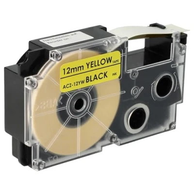 Image de vhbw Ruban remplacement pour Casio XR 12YW, 12YW1 imprimante d&#039;étiquettes 12mm Noir sur Jaune