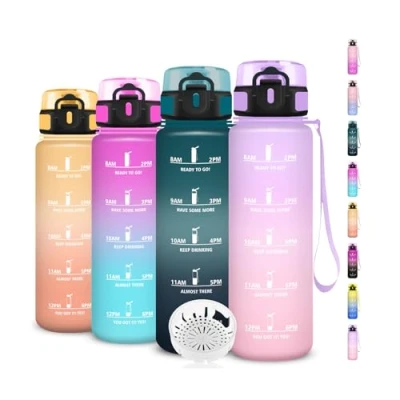 Image de Gourde 1l, Sport, Bouteille Anti Fuite, Facile à Transporter, Motivation avec Slogan de Motivation, Nettoyer, pour Bureau, Voyage, Camping, Running, Adulte