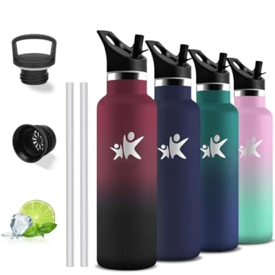 Image de Gourde Isotherme, 750 ml Paille, Inox, Anti Fuite, Metal, Double Isolation, Acier Inoxydable, Avec Poignée, sans Bpa, Bouteille d&#039;eau pour Randonnée, Camping, Voyage